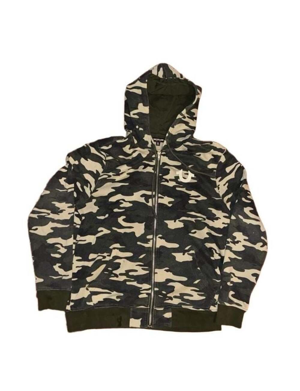 True Religion Men's Camouflage Full Zip Hoodie Sweatshirt Green Camo XL